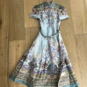 Elegant Women's Dress in Light Blue and Green